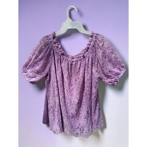 Lace Puff-Sleeve Peasant Top - Lilac